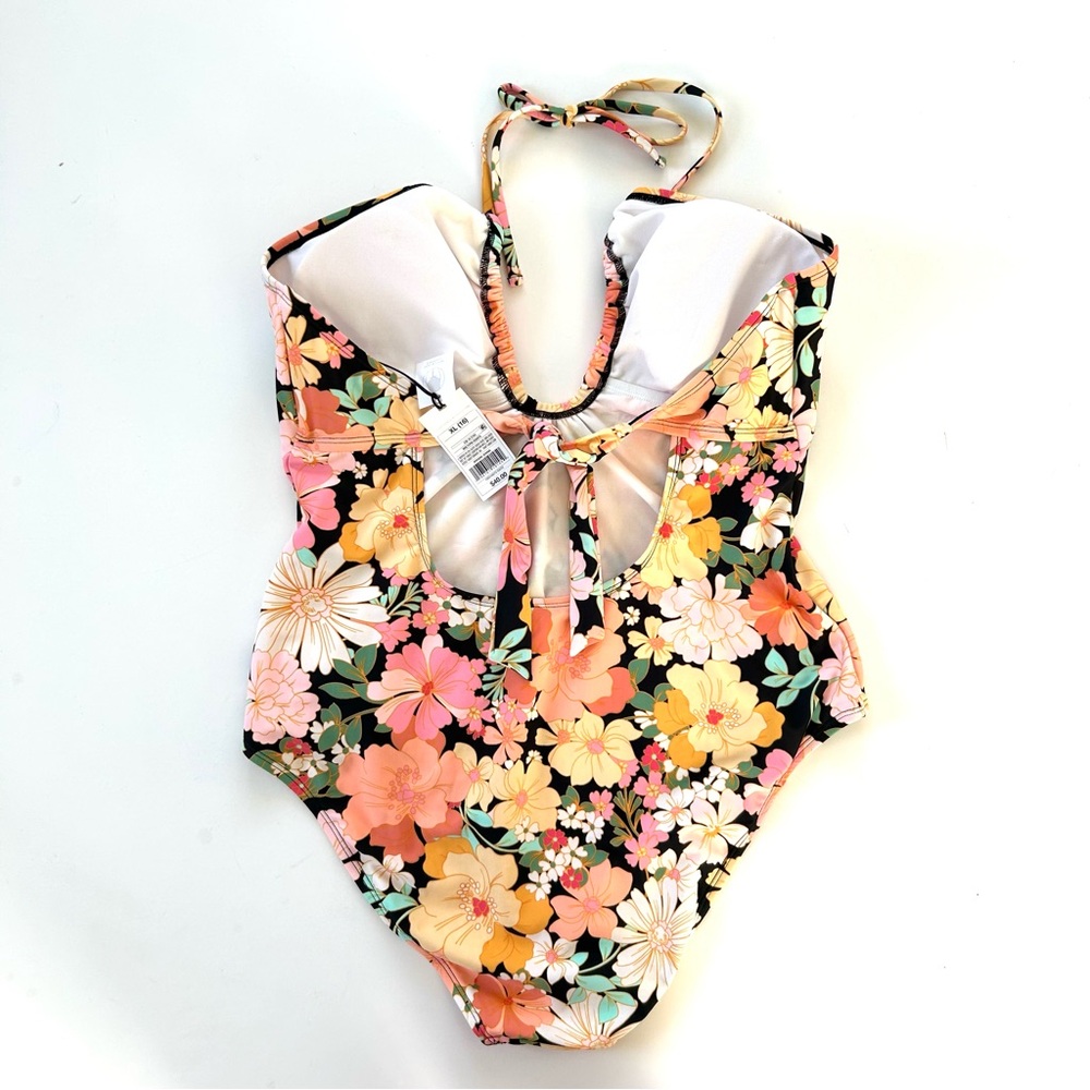 Shade & Shore Multi Yellow Floral Halter Keyhole Bandeau One Piece Swimsuit - Picture 5 of 9